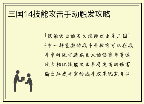 三国14技能攻击手动触发攻略